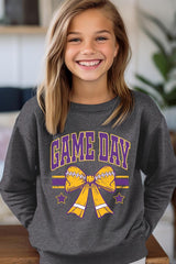 UL180B-E3063Z Purple Game Day Football Bow Kids Sweatshirt $20
