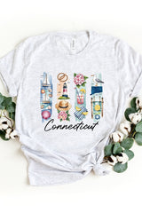 US3001P-E3061CT Connecticut State Brushstroke Graphic Plus Tee $16