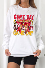 UL240-E3091 Red Yellow Football Game Day Bow Long Sleeve Tee $13.75