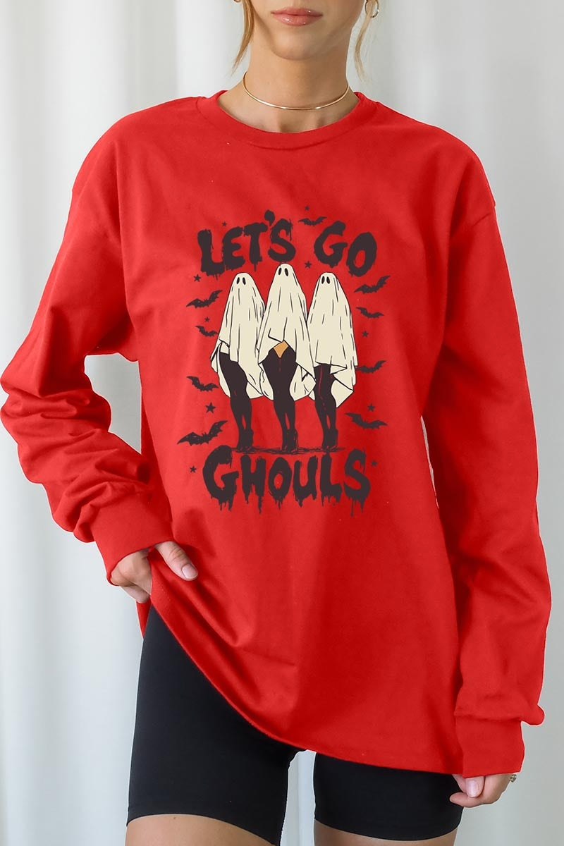 UL240-E3160 Letu2019s Go Ghouls Ghost Graphic Long Sleeve Tee $13.75