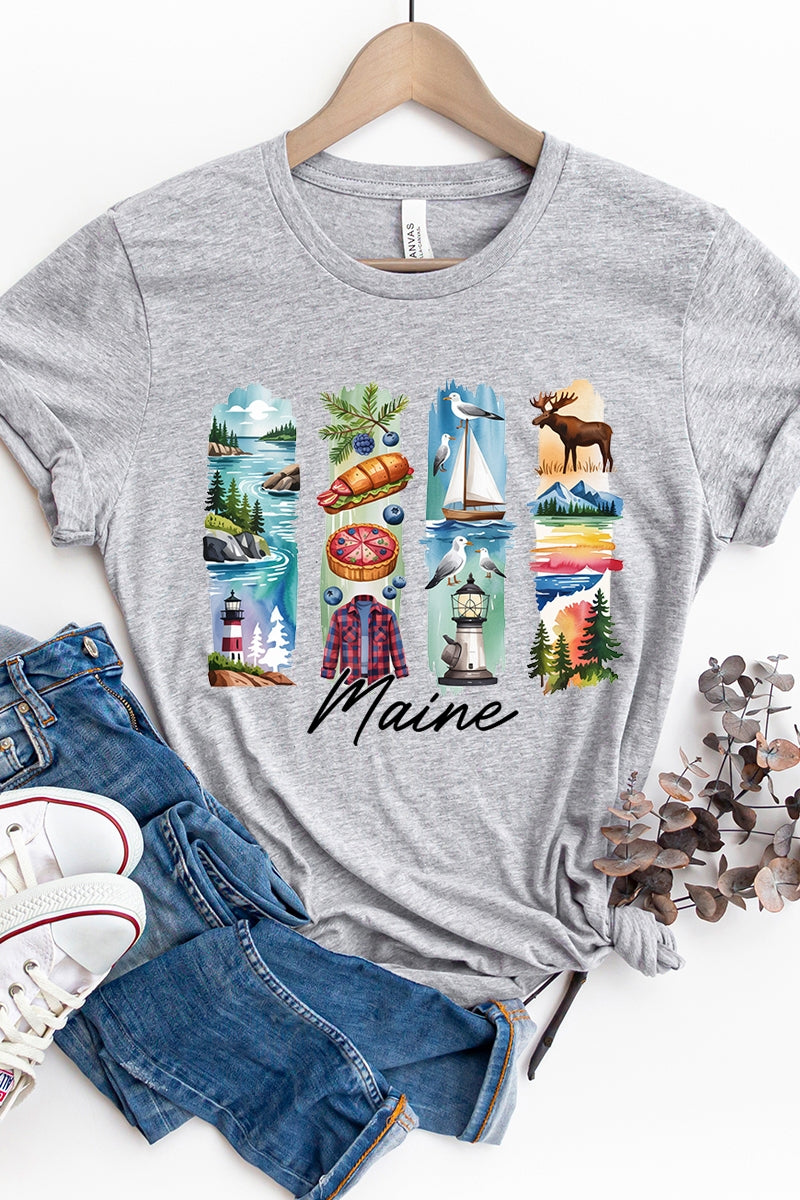 US3001-E3061ME Maine State Brushstroke Graphic Tee $12.5