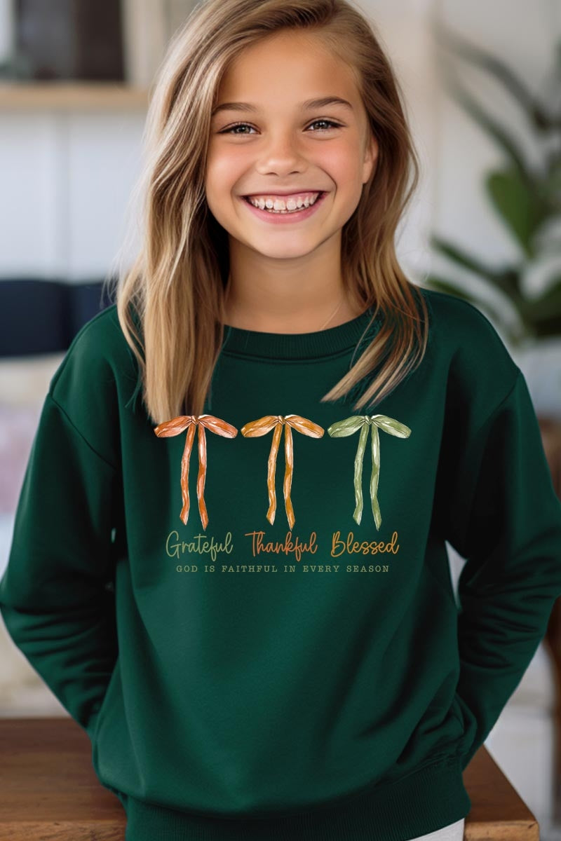 UL180B-E3111Z Grateful Thankful Blessed Kids Graphic Sweatshirt $20