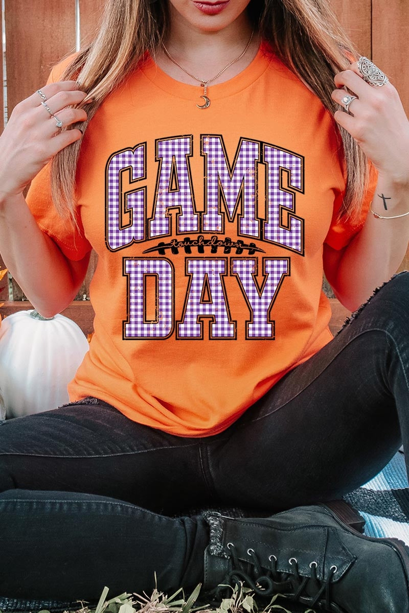 US3001P-E3127 Purple Gingham Game Day Graphic Plus Tee $16