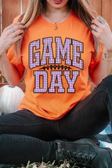 US3001P-E3127 Purple Gingham Game Day Graphic Plus Tee $16