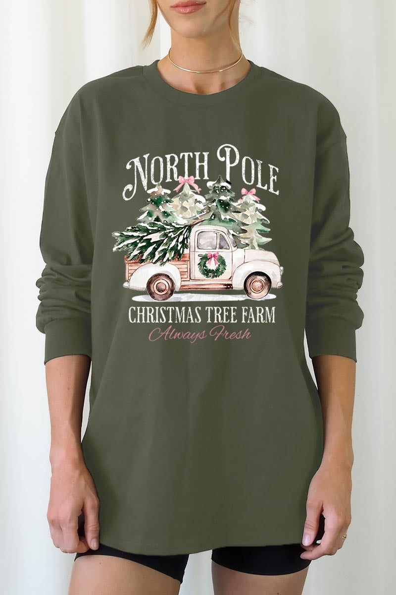 UL240-E3174 North Pole Christmas Graphic Long Sleeve Tee $13.75