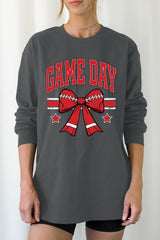 UL240-E3062 Red Game Day Football Bow Graphic Long Sleeve Tee $13.75