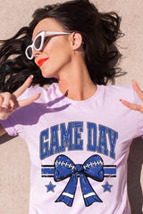 US3001P-E3065 Blue Game Day Football Bow Graphic Plus Tee $16
