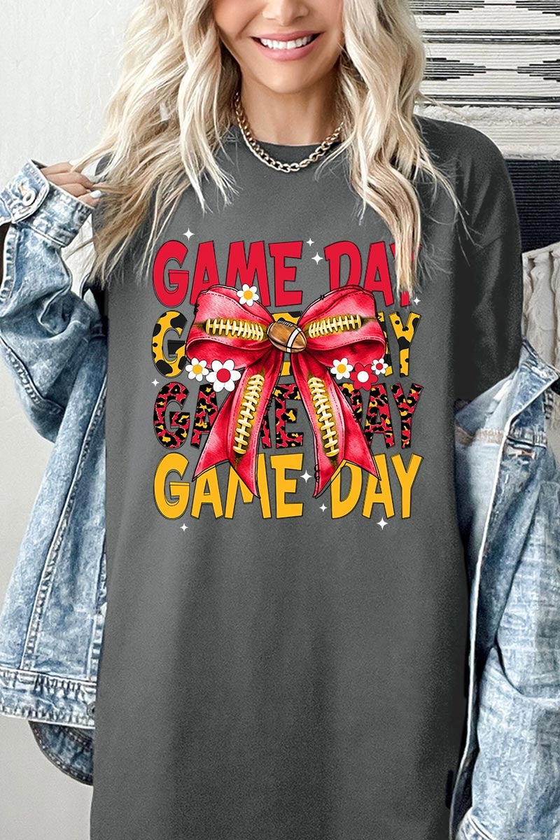 5000P-E3091 Red Yellow Football Bow Plus Heavy Cotton Tee $12.75