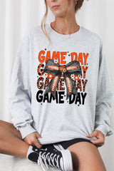 UL240P-E3088 Orange Black Football Bow Plus Long Sleeve Tee $17