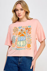 CTS-E3153 Floral Pumpkin Stack Graphic Relaxed Crop Top $11