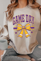 UL180-E3063 Purple Game Day Football Bow Graphic Sweatshirt $20