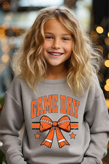 UL180B-E3064Z Orange Game Day Football Bow Kids Sweatshirt $20