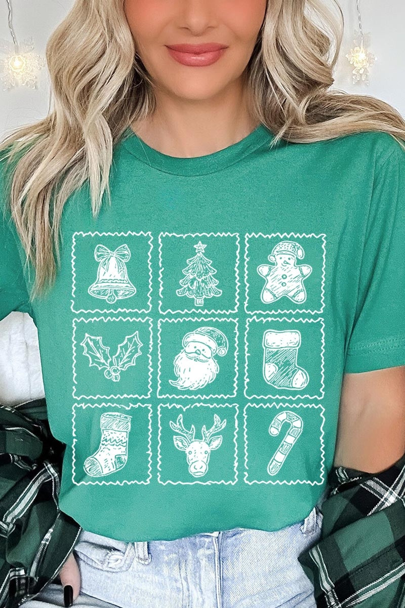 US3001-E3215 Christmas Icons Graphic Tee $12.5