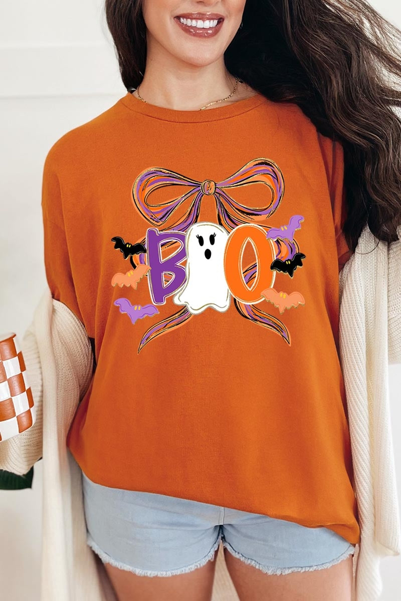 5000P-E3120 Boo Brushstroke Bow Graphic Plus Heavy Cotton Tee $12.75