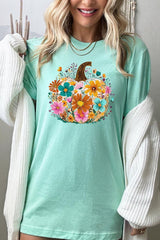 US3001-E3118 Floral Pumpkin Graphic Tee $12.5