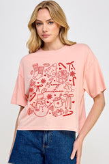 CTS-E3181 Christmas Doodle Graphic Relaxed Crop Top $11