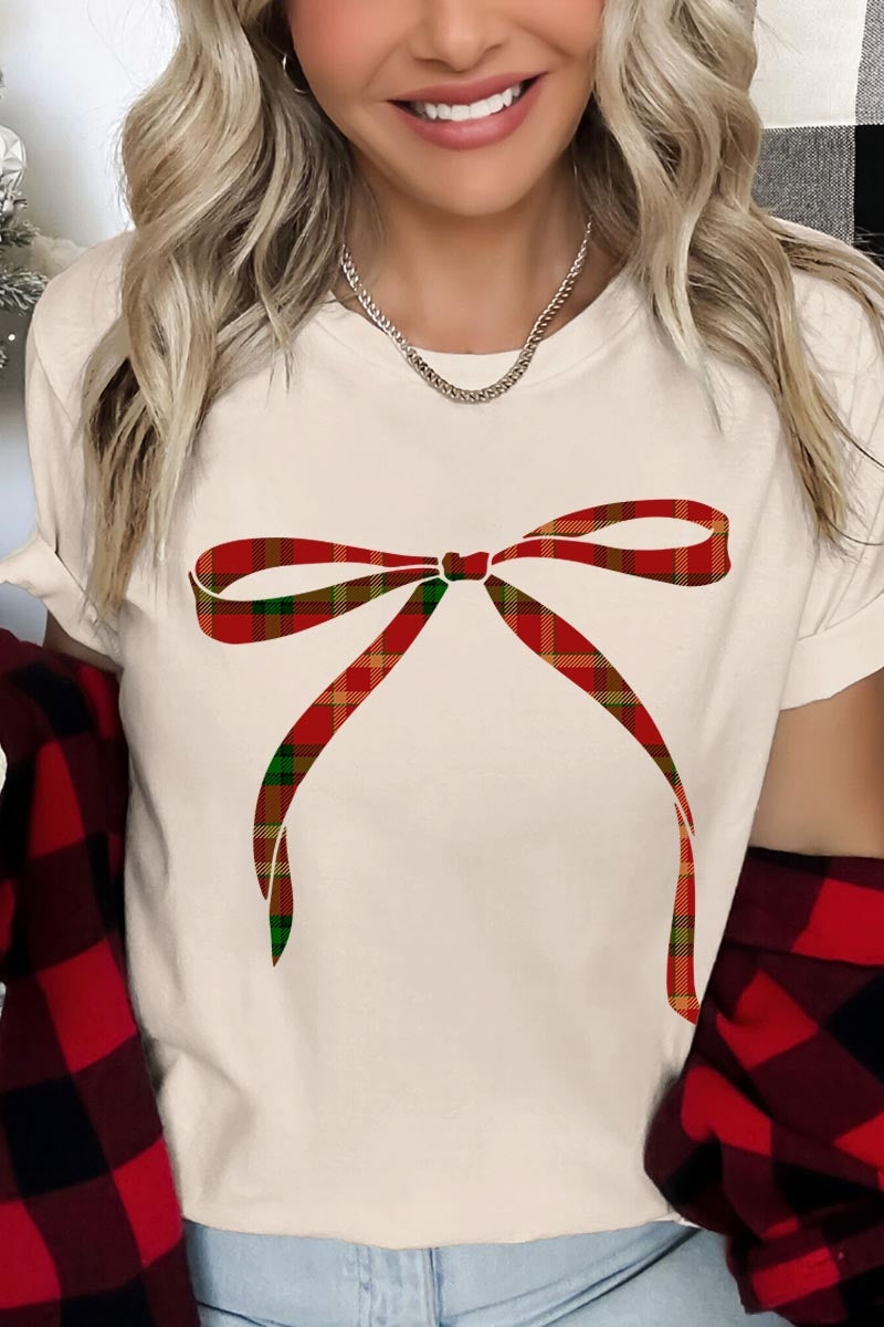 US3001P-E3211 Red Bow Christmas Graphic Plus Tee $16