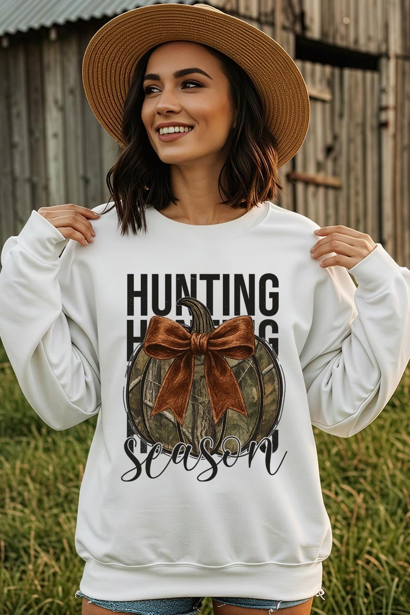 UL180-E3190 Hunting Pumpkin Bow Graphic Sweatshirt $20