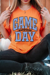 US3001-E3130 Blue Gingham Game Day Graphic Tee $12.5