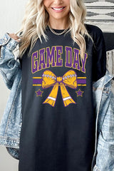 5000P-E3063 Purple Football Bow Graphic Plus Heavy Cotton Tee $12.75