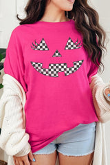 5000-E3149 Checker Pumpkin Face Graphic Heavy Cotton Tee $9