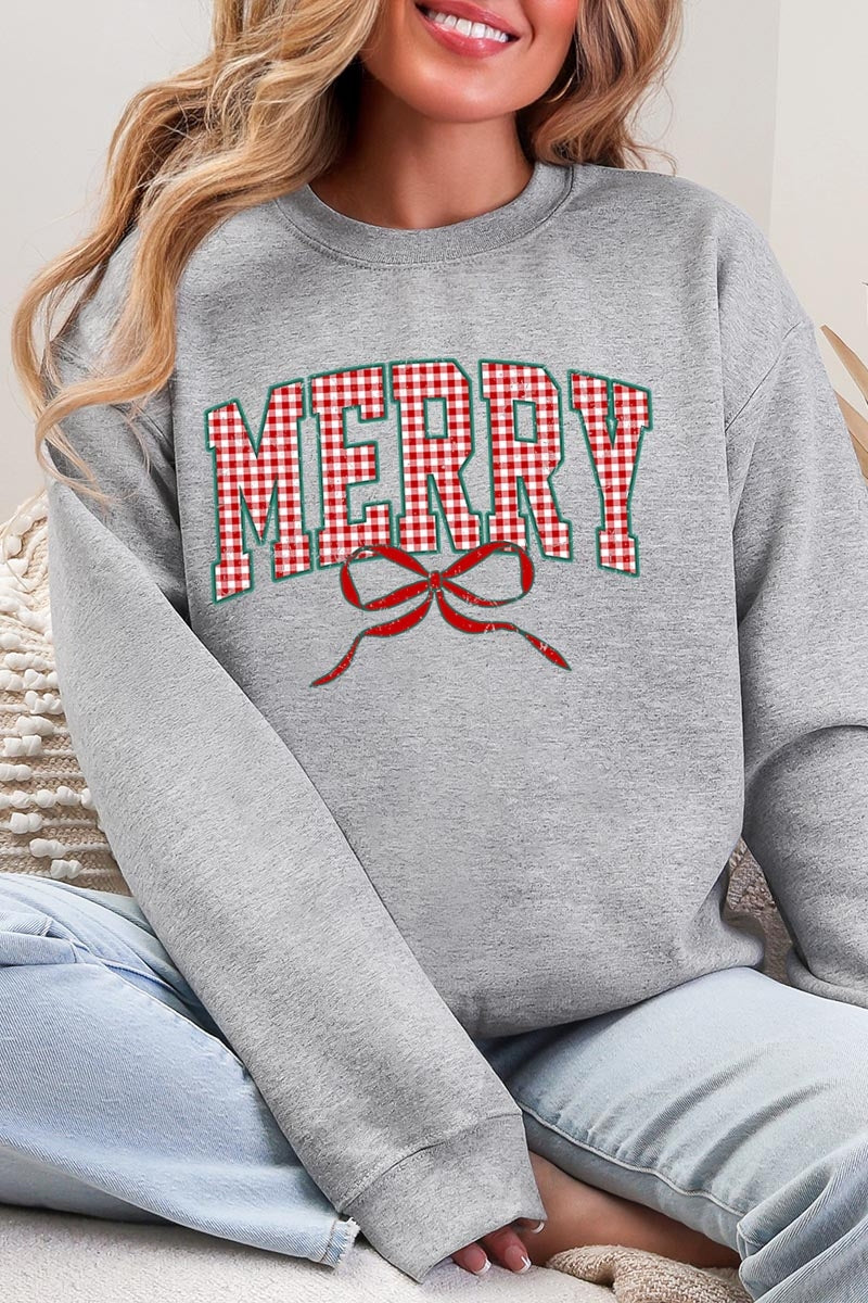 UL190-E3206 Plaid Merry Christmas Bow Graphic Sweatshirt $20