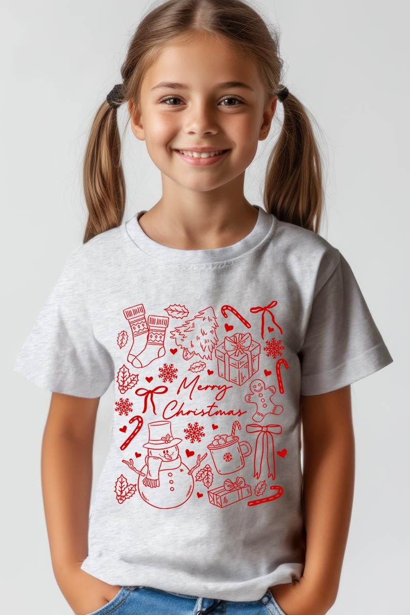 US3001Y-E3181Z Christmas Doodle Kids Graphic Tee $11