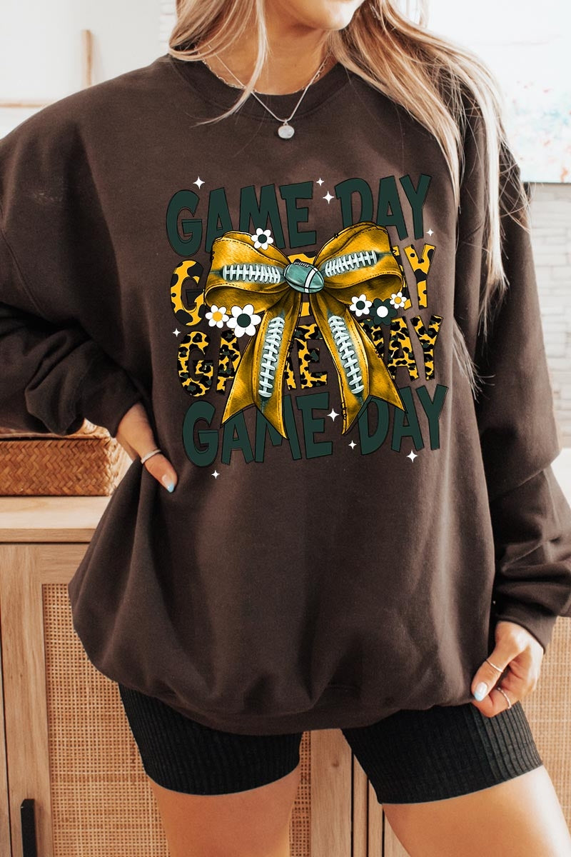 UL180-E3090 Yellow Football Game Day Bow Graphic Sweatshirt $20