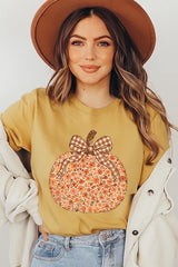 US3001P-E3135 Floral Fall Pumpkin Graphic Plus Tee $16