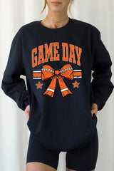 UL240P-E3064 Orange Game Day Football Bow Plus Long Sleeve Tee $17