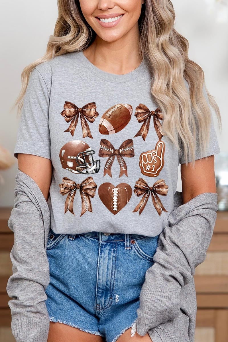 US3001-E3054 Cute Football and Bow Graphic Tee $12.5