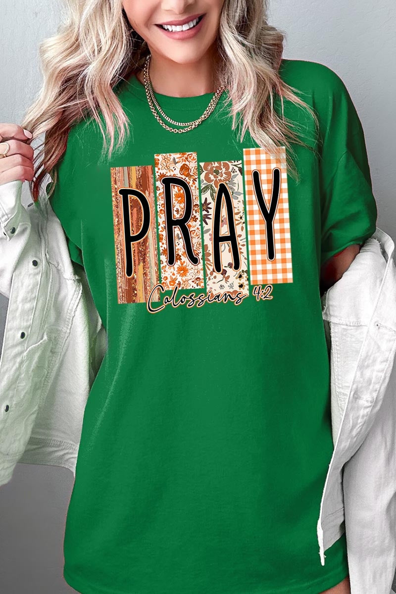5000-E3166 Pray Fall Christian Graphic Heavy Cotton Tee $9