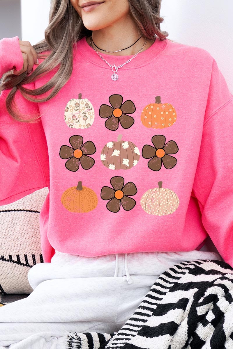 UL180P-E3117 Pumpkins & Flowers Fall Graphic Plus Sweatshirt $25