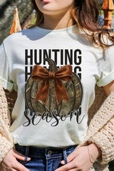 US3001-E3190 Hunting Pumpkin Bow Graphic Tee $12.5