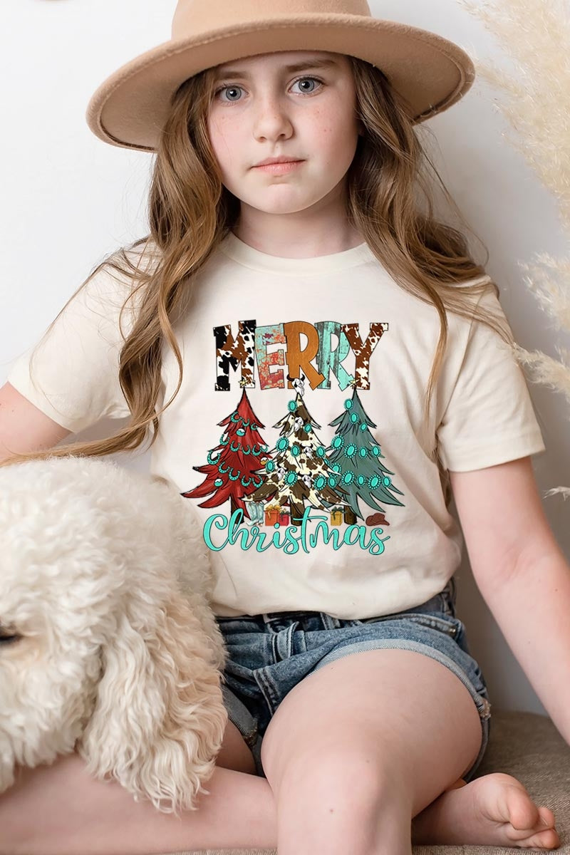 US3001Y-E3200Z Merry Christmas Trees Kids Graphic Tee $11