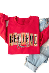 UL180P-E3167 Believe Fall Christian Graphic Plus Sweatshirt $25