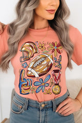 US3001-E3072 Retro Floral Football Graphic Tee $12.5