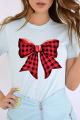 US3001P-E3198 Red Buffalo Plaid Bow Graphic Plus Tee $16