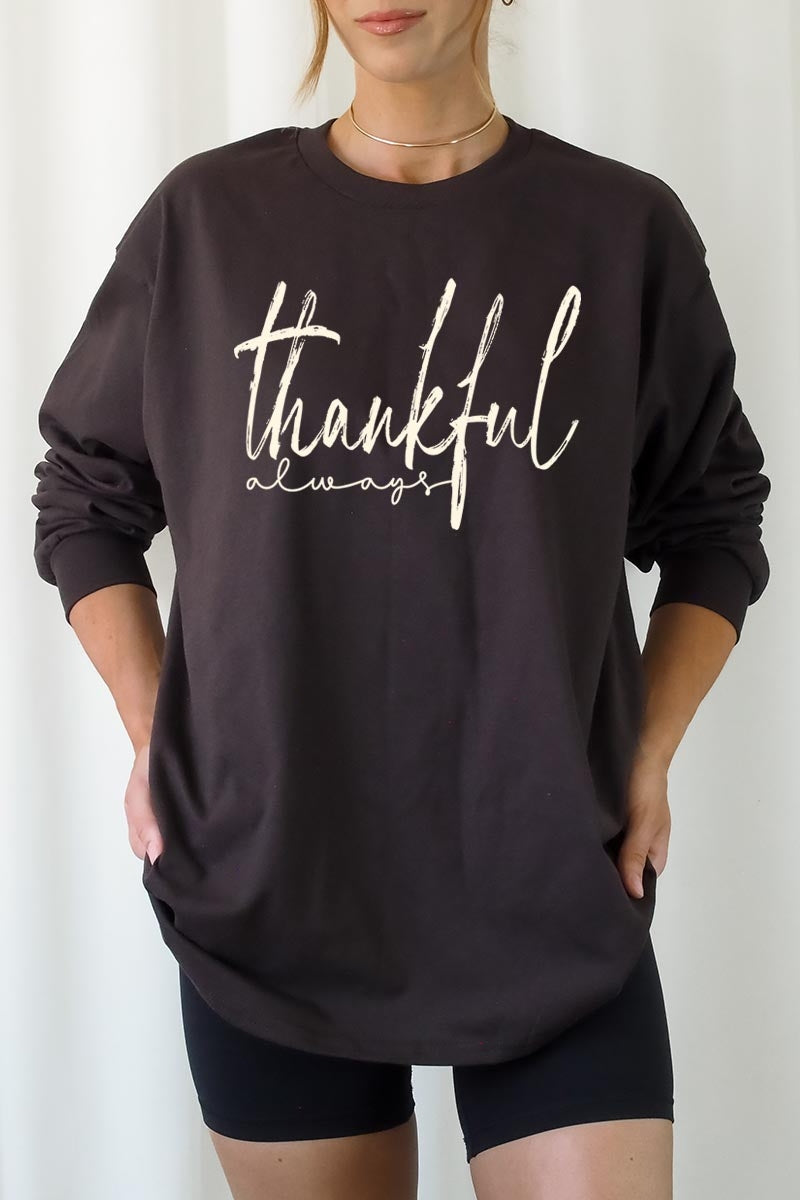 UL240-E3170 Thankful Graphic Long Sleeve Tee $13.75