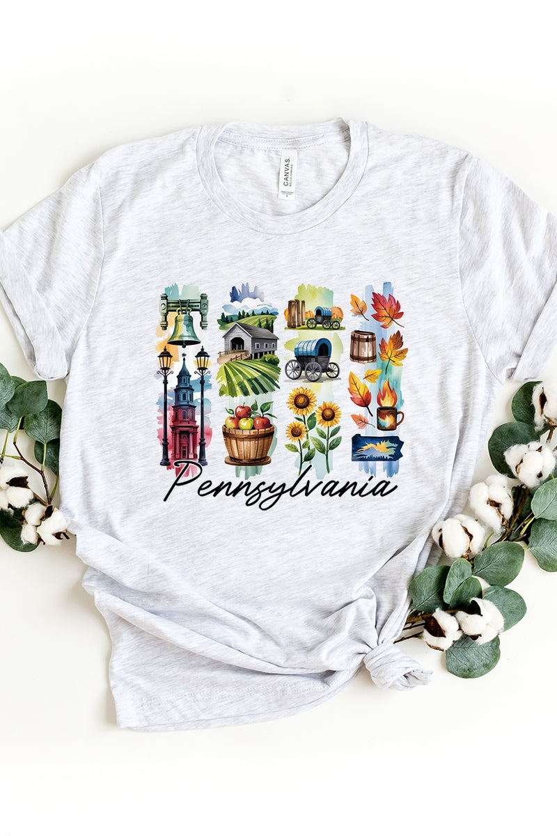 US3001-E3061PA Pennsylvania State Brushstroke Graphic Tee $12.5