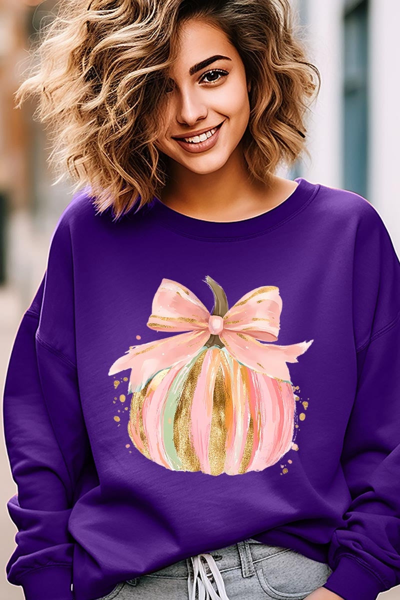 UL180-E3083 Brushstroke Pumpkin Graphic Sweatshirt $20
