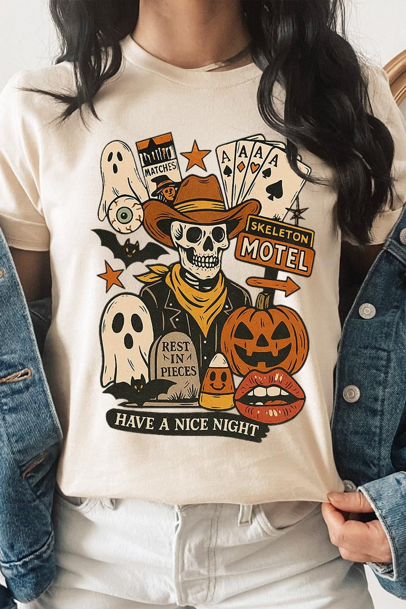 US3001-E3107 Spooky Western Skeleton Graphic Tee $12.5