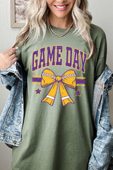 5000P-E3063 Purple Football Bow Graphic Plus Heavy Cotton Tee $12.75