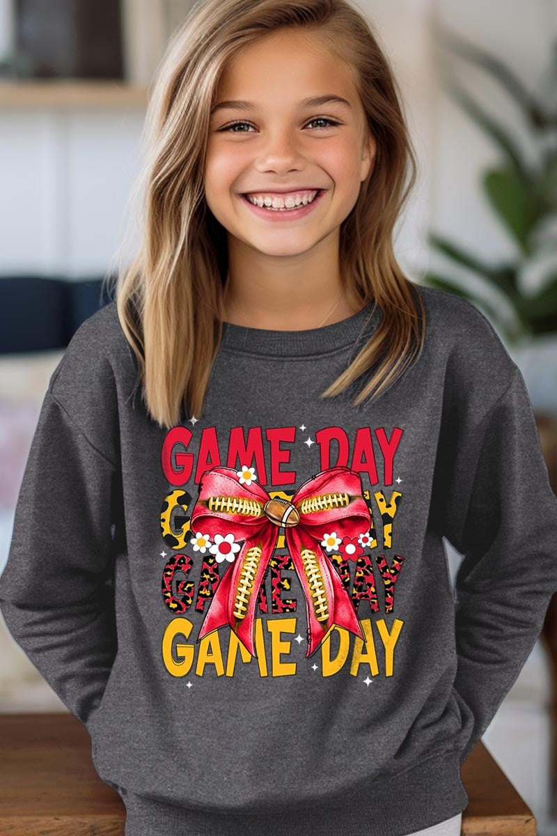 UL180B-E3091Z Red Yellow Football Game Day Bow Kids Sweatshirt $20
