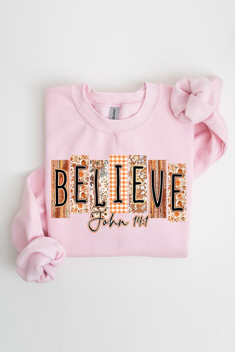 UL180-E3167 Believe Fall Christian Graphic Sweatshirt $20