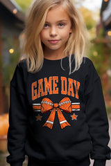 UL180B-E3064Z Orange Game Day Football Bow Kids Sweatshirt $20