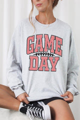UL240P-E3126 Red Gingham Game Day Graphic Plus Long Sleeve Tee $17