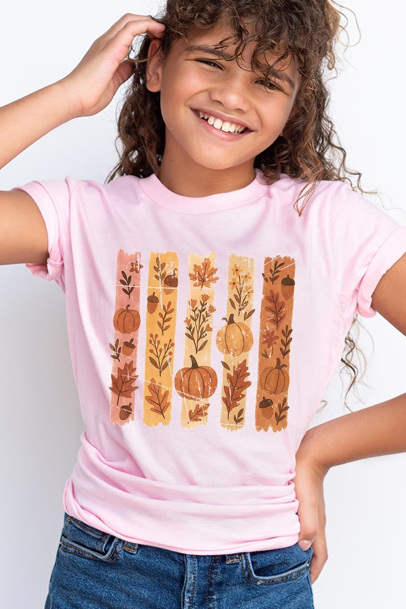 US3001Y-E3110Z Brushstroke Boho Fall Kids Graphic Tee $11