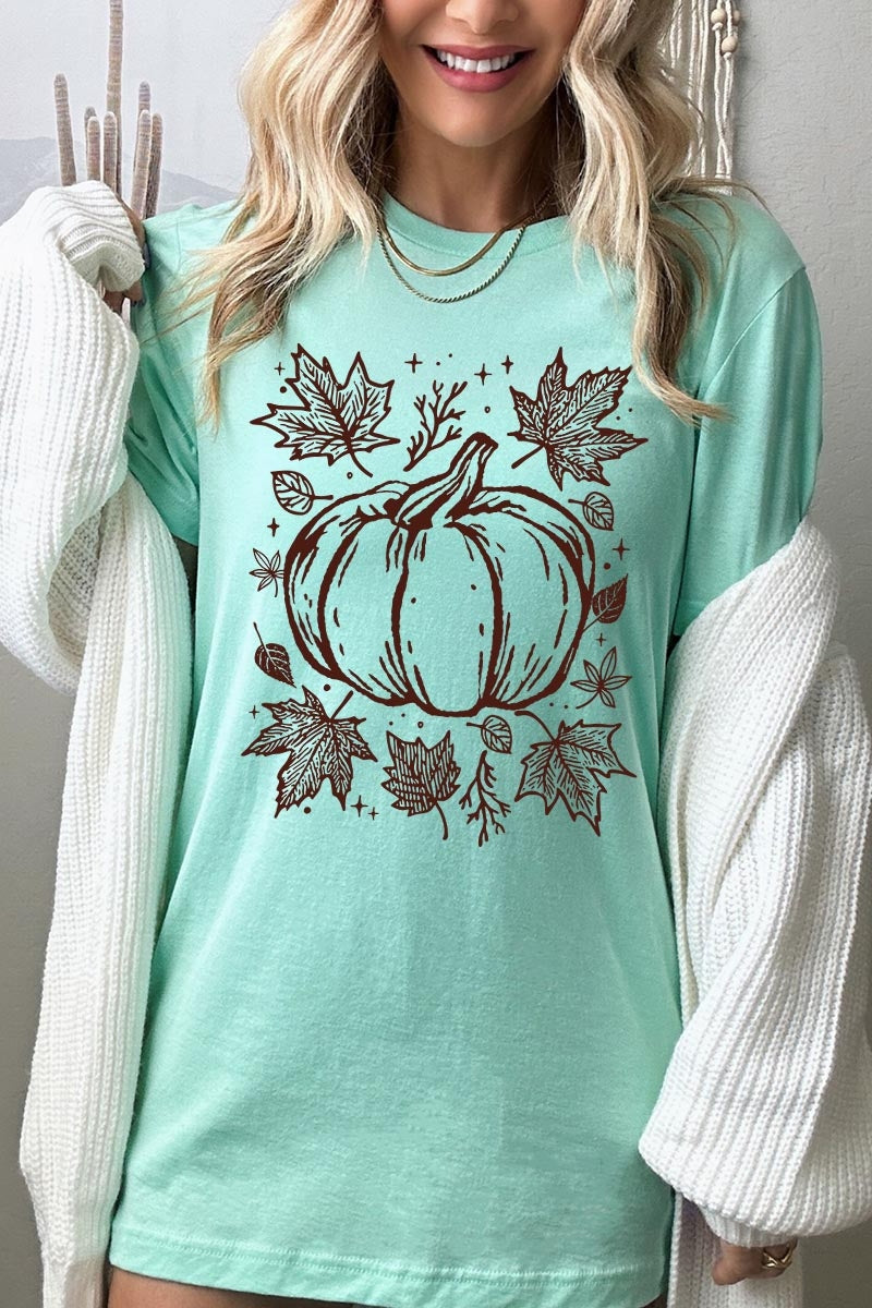 US3001P-E3162 Fall Pumpkin Graphic Plus Tee $16