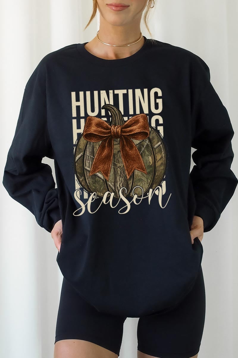 UL240P-E3190 Hunting Pumpkin Bow Graphic Plus Long Sleeve Tee $17
